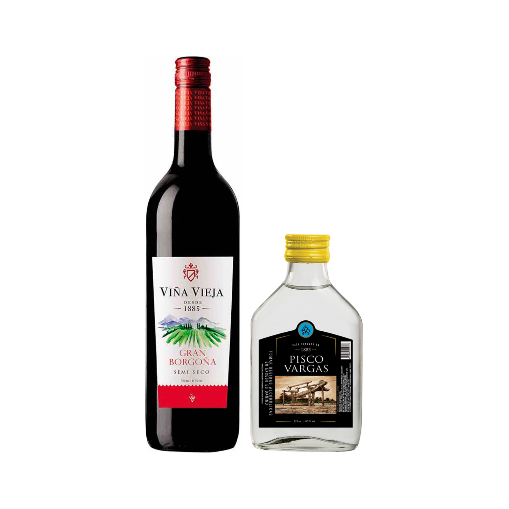 Pack Viña Vieja Gran Borgoña 750 ml + Pisco Vargas 125 ml